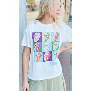 Daydreamer Rolling Stones 9 Licks Boyfriend Style Vintage White Tee size Medium